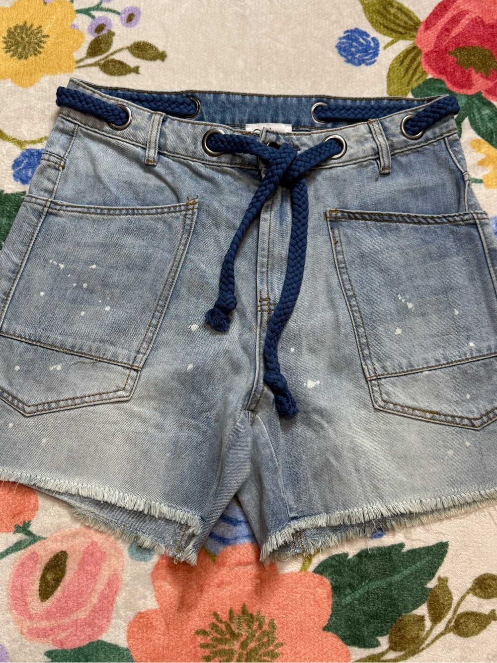 OH Jeans Light Blue Denim Women's Shorts with Navy Rope Tie Small
